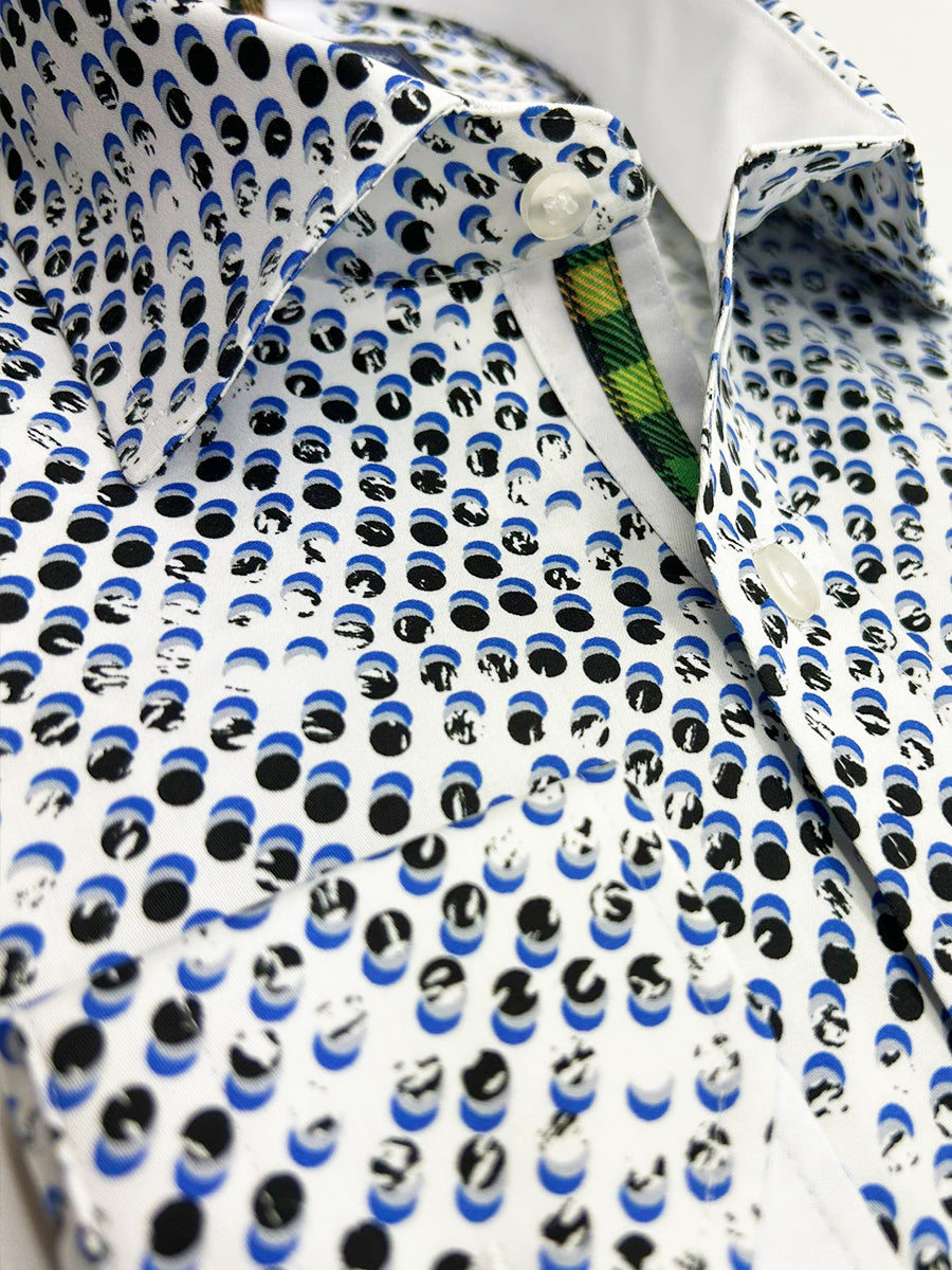 White Polka Dot Print Shirt with Matching Handkerchief