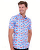 Blue Flamingo Print Short Sleeve Shirt