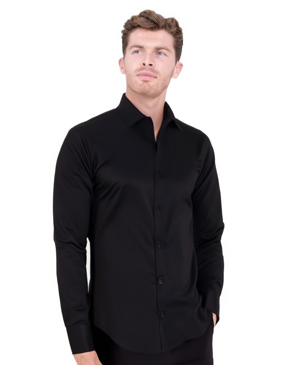 Black Classic Twill Single Cuff Shirt