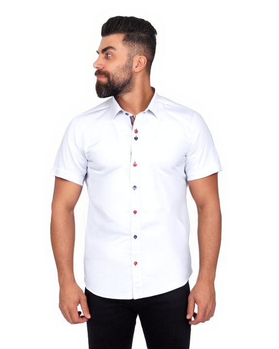 White Plain Colourful Buttons Short Sleeve Shirt