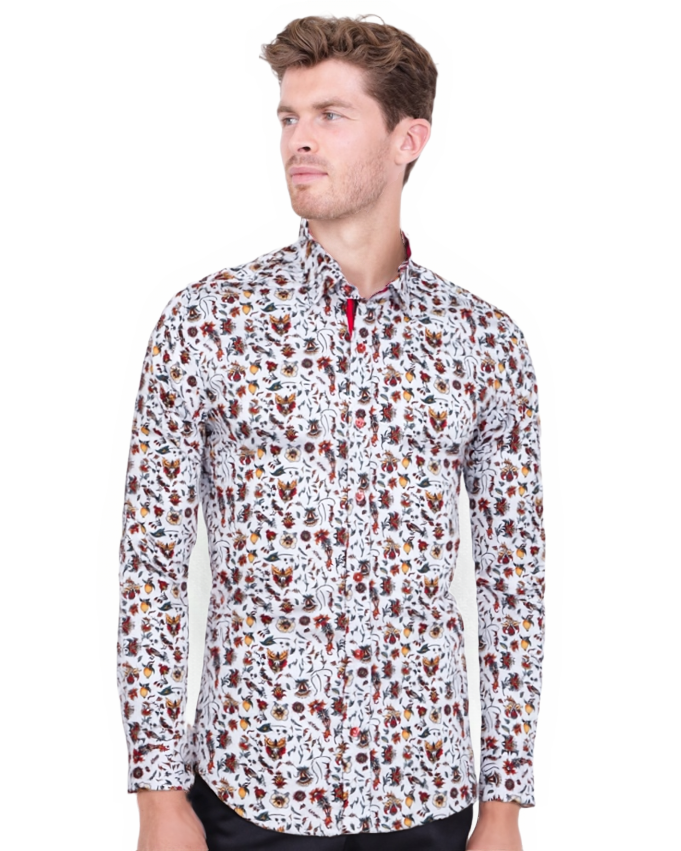 White Floral Print with Matching Handkerchief