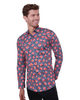 Dark Blue Rose Print Satin Cotton Shirt with Matching Handkerchief