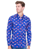 Dark Blue Flamingo Print Men's Shirt with Matching Handkerchief