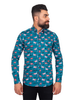 Green Flamingo Print Men's Shirt with Matching Handkerchief
