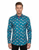 Green Flamingo Print Men's Shirt with Matching Handkerchief
