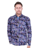 Dark Blue Paisley Print Shirt with Matching Handkerchief