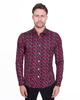 Red Floral Print Men's Shirt with Matching Handkerchief