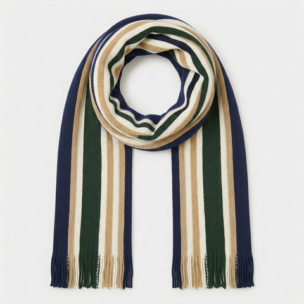 Green & Navy Striped Knitted Men's Scarf