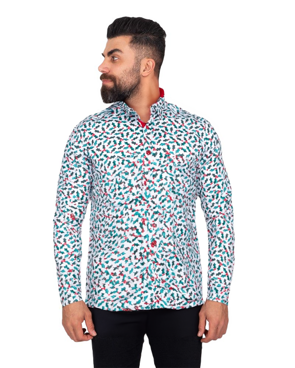 Holly Leaf Print Shirt with Matching Handkerchief