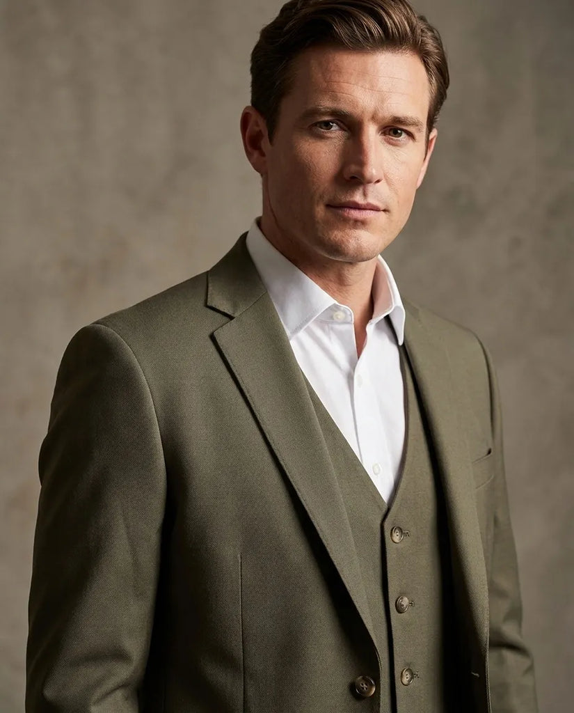 Khaki Classic Plain 3 Piece Men's Suit