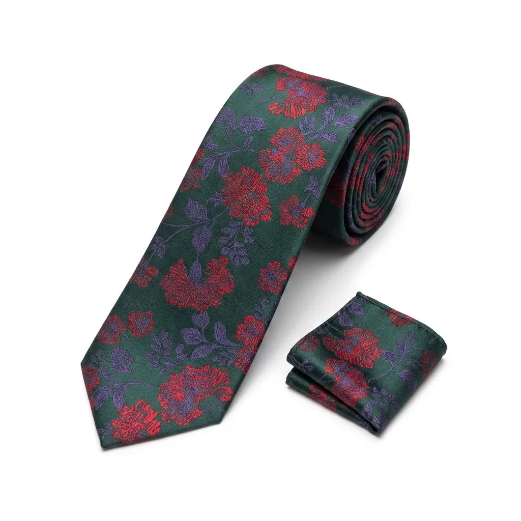 Men's Green Flowery Design Necktie KR 208