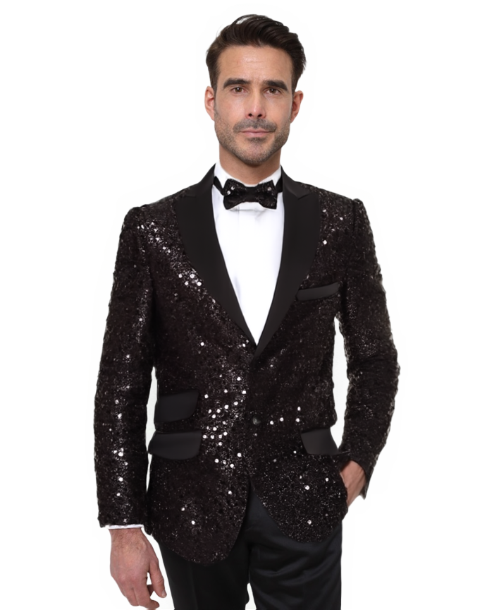 Black Sequin Design Blazer with Matching Bow Tie