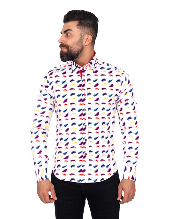 White Feather Print with Matching Handkerchief