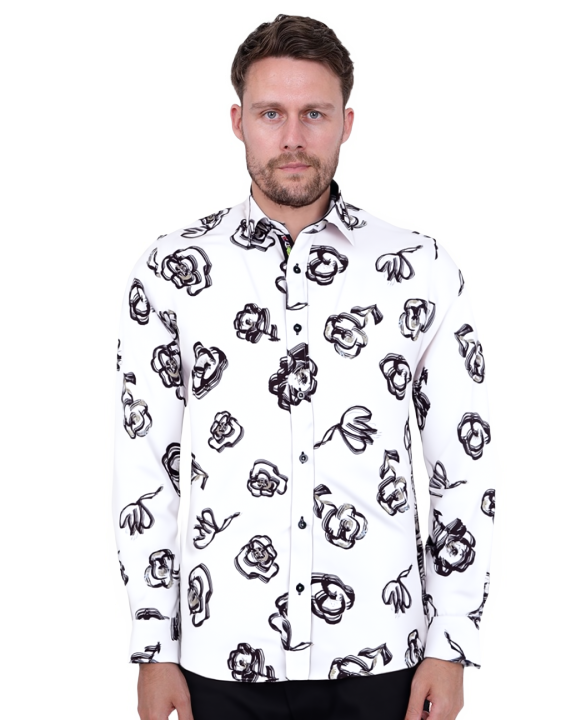 White Swirl Flower Print Shirt