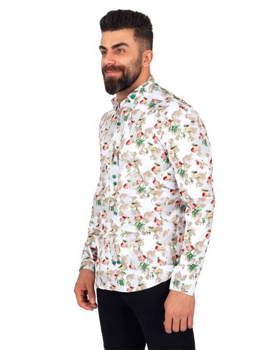 White Rose Floral Print with Matching Handkerchief