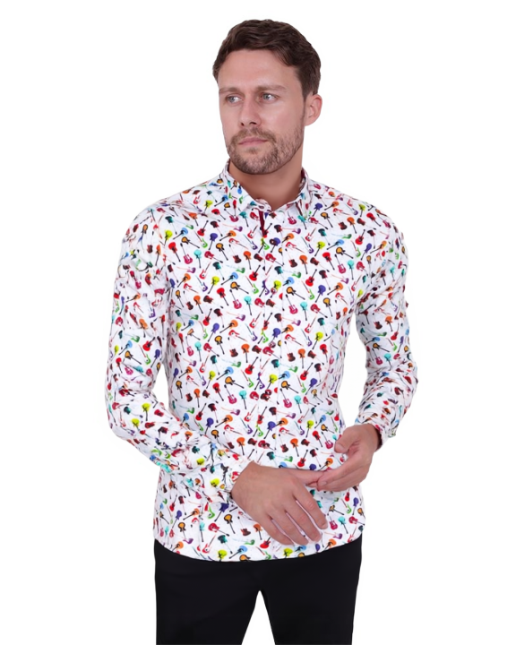 Colourful White Guitar Print with Matching Handkerchief