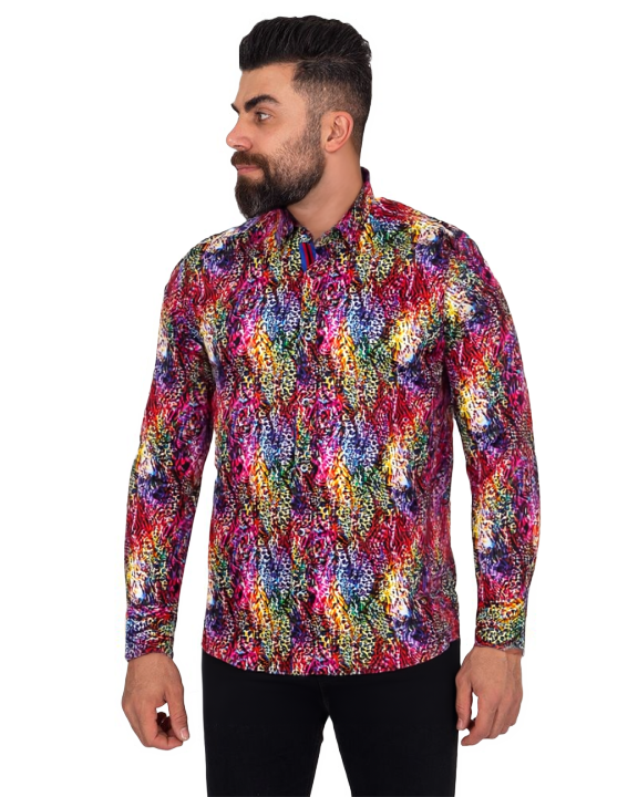 Colourful Print Men's Shirt with Matching Handkerchief