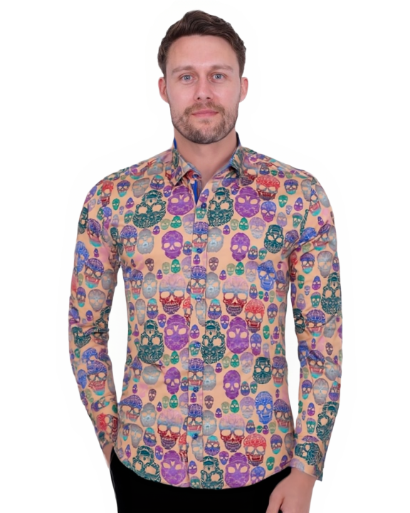 Beige Colourful Skull Print with Matching Handkerchief