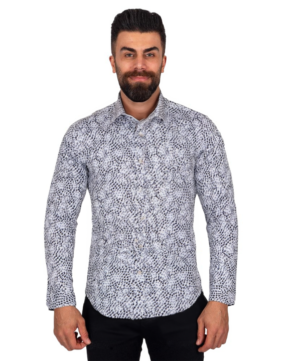 White Polka Dot Print Shirt with Matching Handkerchief