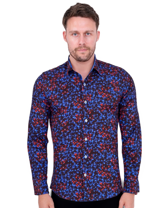 Red & Blue Poppy Print Men's Shirt