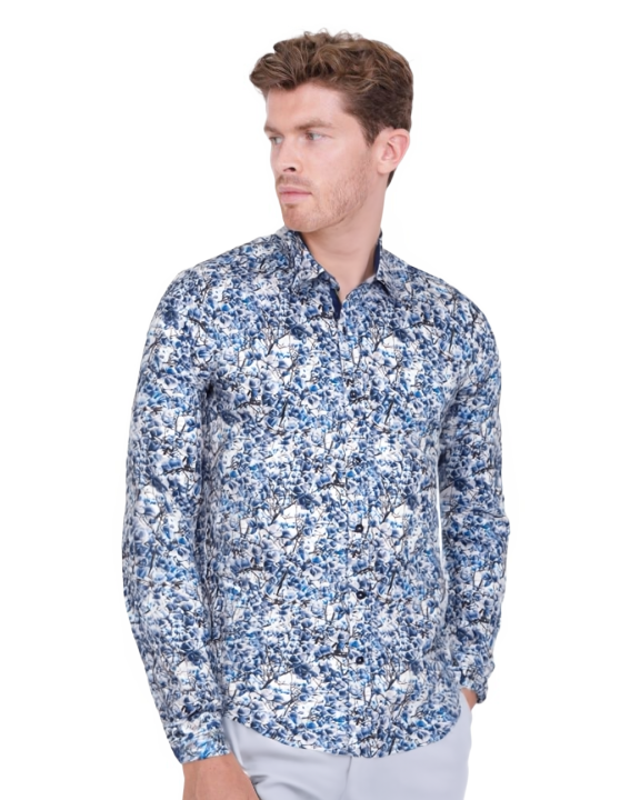 Jasmine Flower Print Shirt with Matching Handkerchief