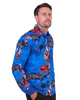 Dark Blue Vintage Pictures Print Shirt