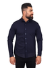 Dark Blue Plain Small Collar Shirt With Floral Insert