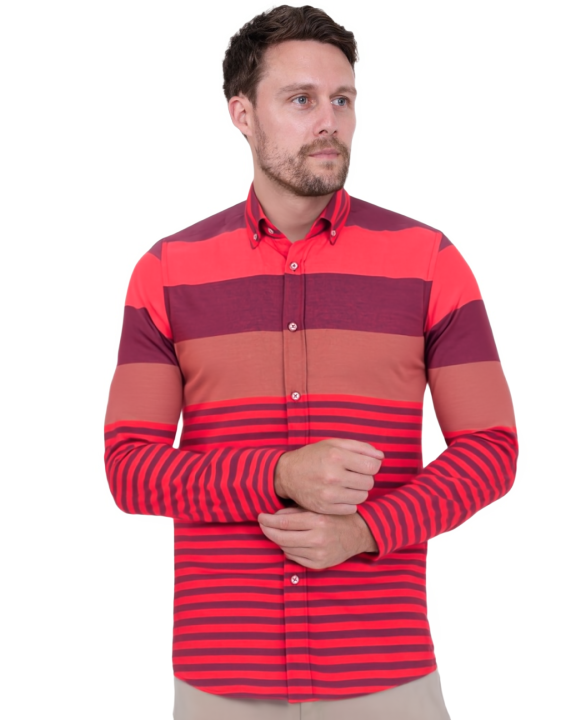 Red Front Row Striped Print Shirt