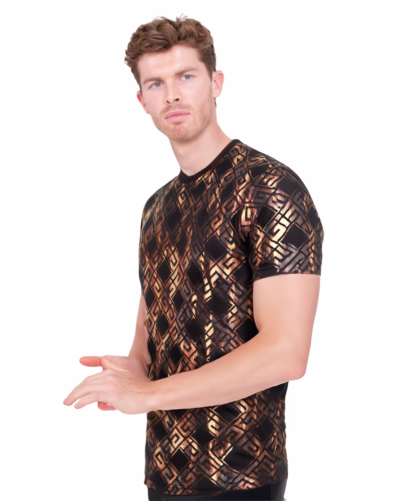 Gold Greca Square Print Body Fit T-Shirt