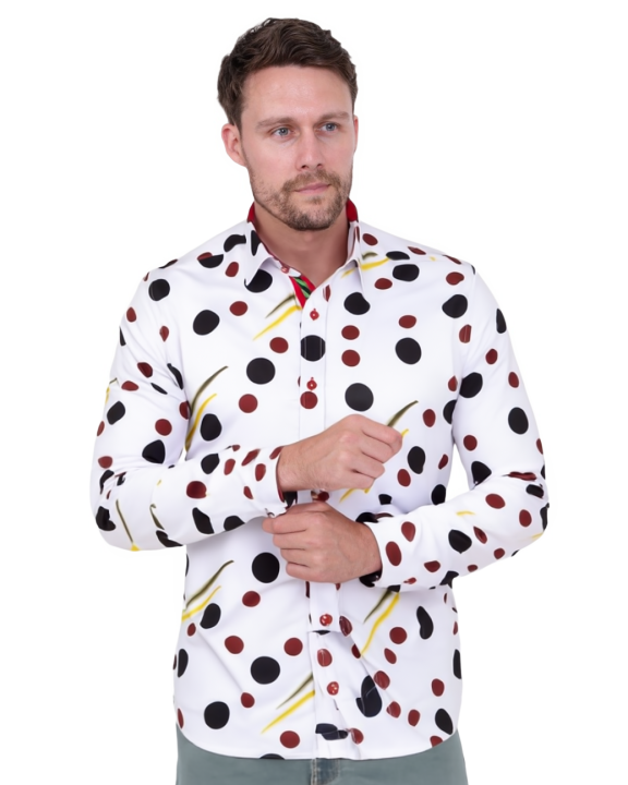 White Polka Dot Print Men's Shirt