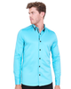 Turquoise Plain Button Down Double Collar Shirt