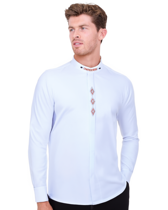 Light Blue Grandad Collar Chain Shirt with Diamantes