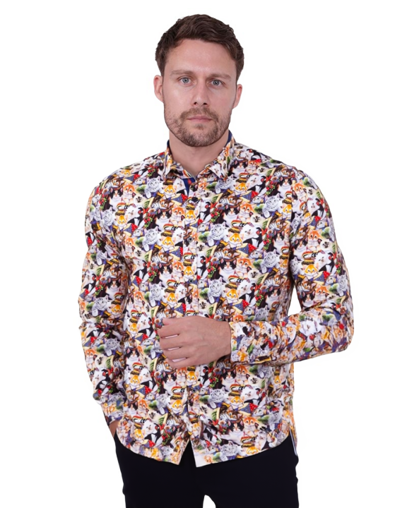 Kitten Print Men's Shirt with Matching Handkerchief