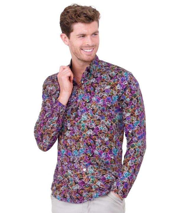 Neon Colourful Print Men's Shirt with Matching Handkerchief