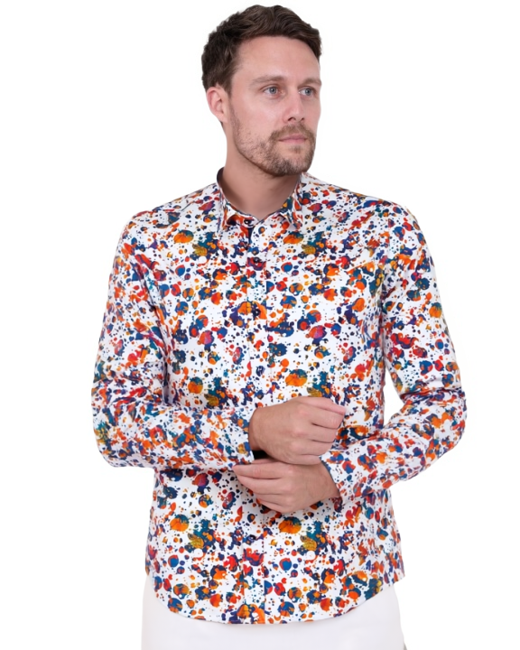 Paint Splatter Print Men's Shirt with Matching Handkerchief
