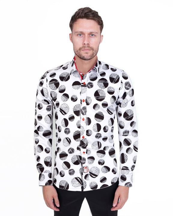 White Dotted Moon Print Men's Shirt