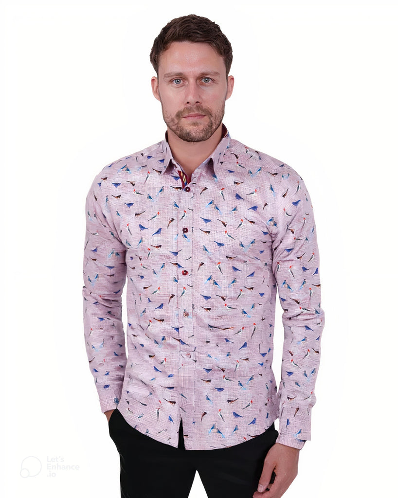 Bird Print Shirt with Matching Handkerchief