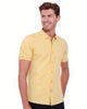 Yellow Linen Plain Short Sleeve Shirt