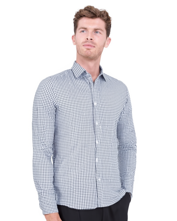 Dark Blue Checked Long Sleeved Shirt