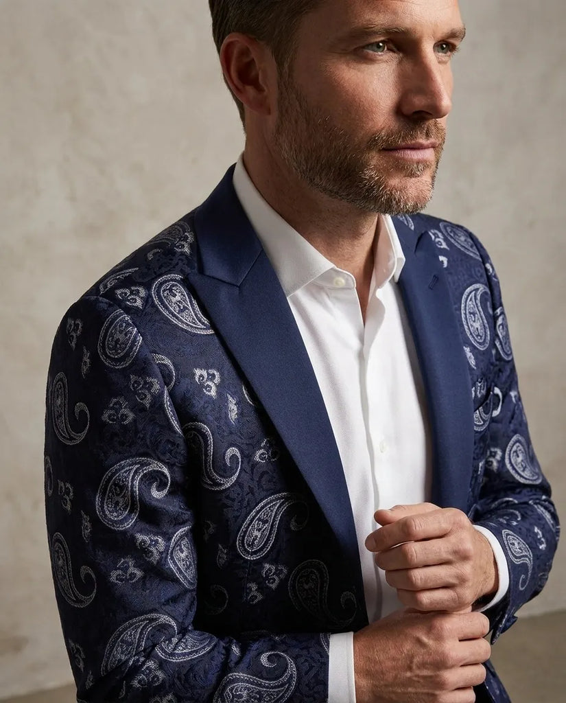 Dark Blue Paisley Printed Men's Blazer