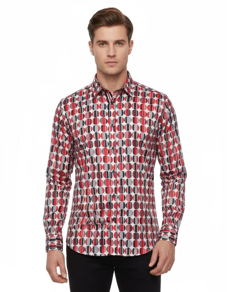 Red Stylish Circle Print Shirt