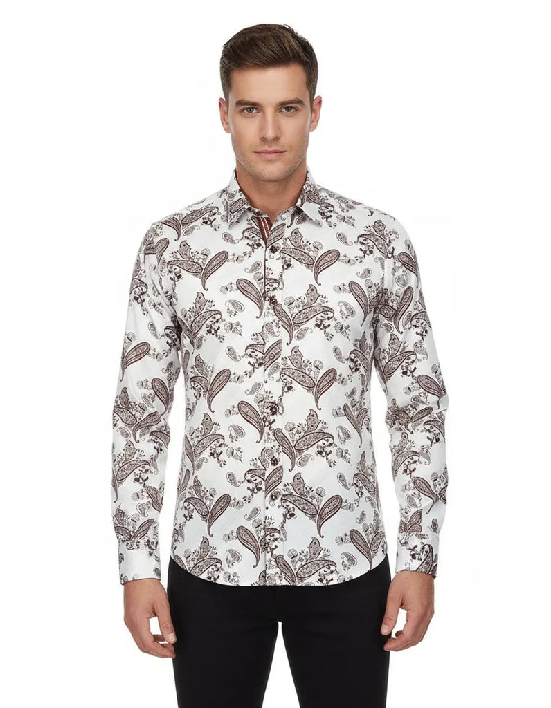 Brown Paisley Print Long Sleeve Shirt