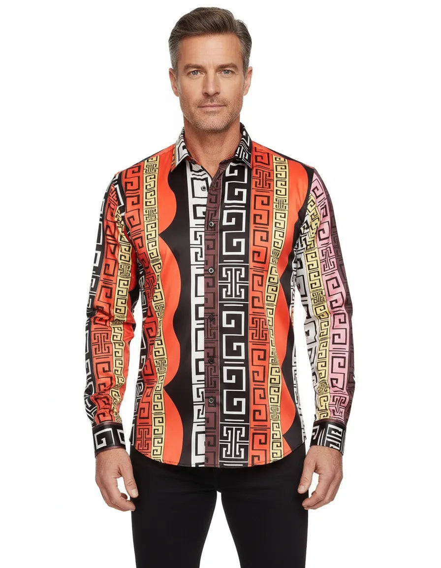 Oscar Banks Premium Geometric Pattern Dress Shirt