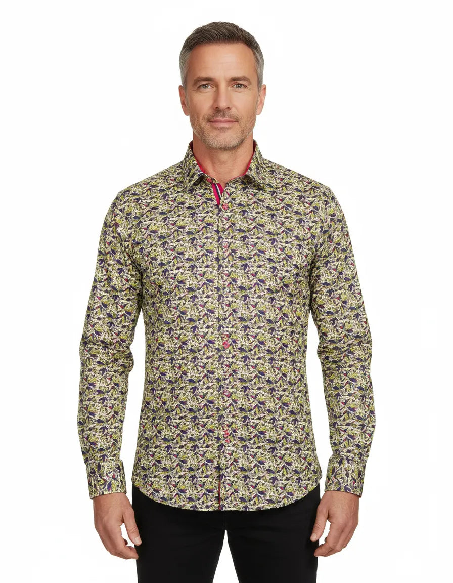 Yellow Colourful Leaf Print Shirt