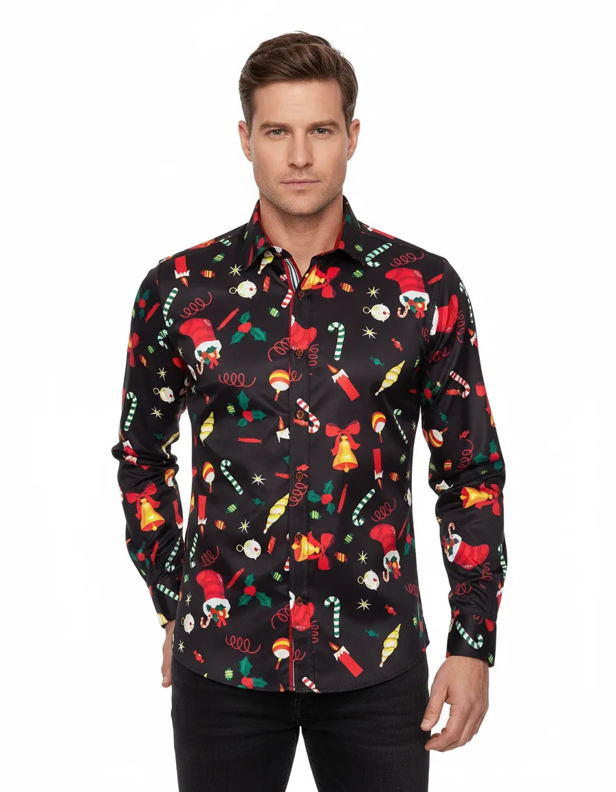 Black Festive Christmas Print Shirt