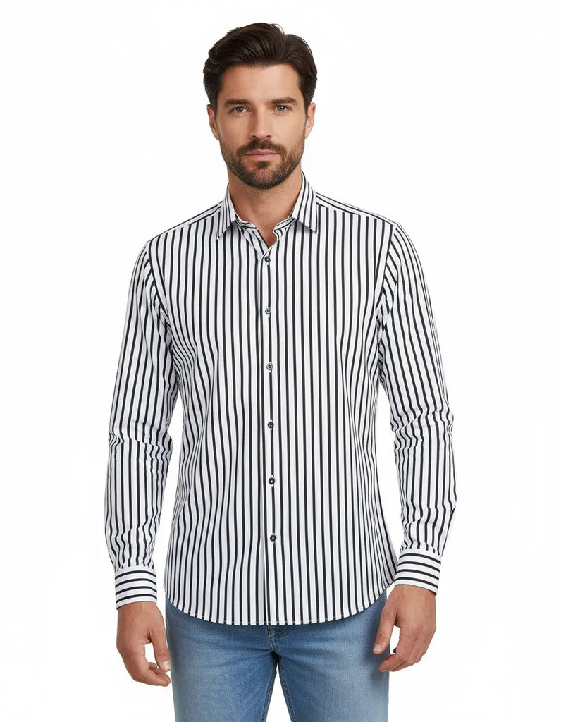 Black Stripe Print Long Sleeve Shirt
