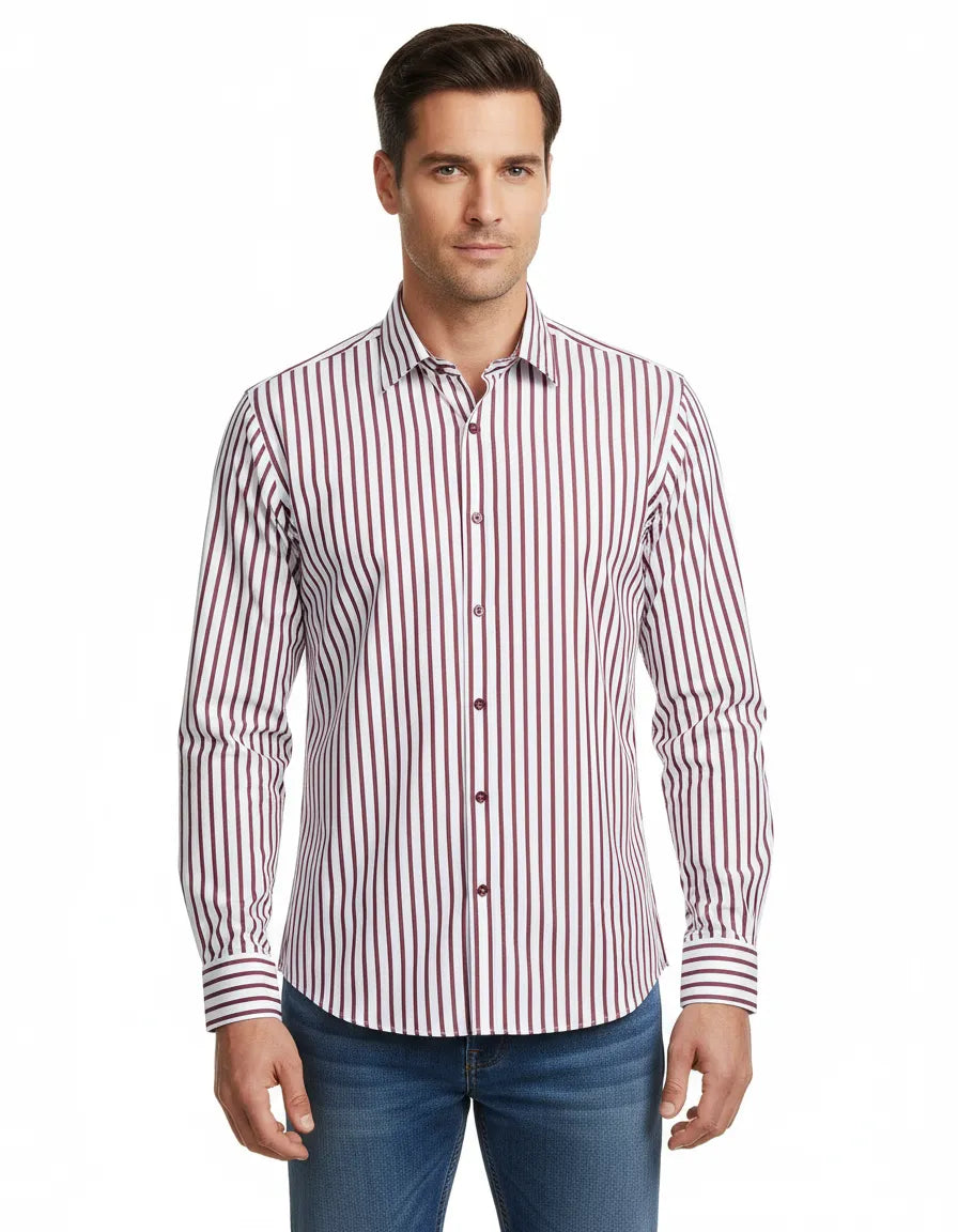 Burgundy Stripe Print Long Sleeve Shirt