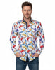 White Parrot Print Shirt with Matching Handkerchief