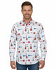 White Guitar Print Shirt with Matching Handkerchief