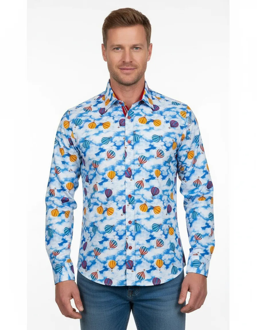 Blue Ballon Print Shirt with Matching Handkerchief